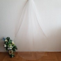 ÚJ, kézzel készített, 1 rétegű, szegetlen szélű, EKRÜ, 2 méteres menyasszonyi fátyol (29.2)