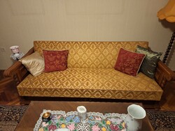 Colonial sofa bed with golden cover, in excellent condition