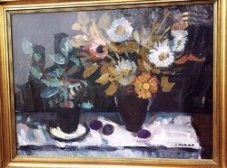 Still life with the colors of autumn flowers, a work by ervin balogh from 1965