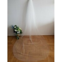 ÚJ, kézzel készített, 1 rétegű, szegetlen szélű, EKRÜ, 3 méteres menyasszonyi fátyol (34.2)