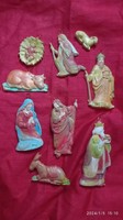 Small Christmas tree decorations, painted plaster nativity scene collection