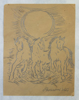 Miklós Borsos (1906 - 1991) - young horses, pencil