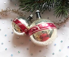 Old thin glass Christmas tree decoration balls 2 pcs together 5-6.5cm