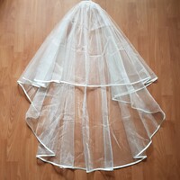 New Handmade 2 Layer Satin Trim Sparkly Ecru Bridal Veil (26.2)