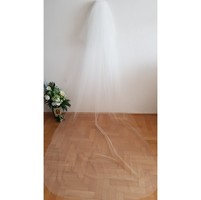 ÚJ, kézzel készített, 2 rétegű, szegetlen szélű, EKRÜ, 3 méteres menyasszonyi fátyol (36.2)