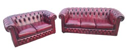 A780 Eredeti antik burgundi színű Angol Chesterfield bőr ülőgarnitúra 3-2