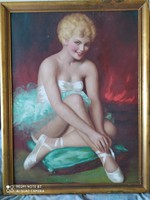 Unknown painter: ballerina oil painting in original frame 83 x 63 cm
