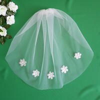New Handmade 1 Layer 3D Flower Embellished Ecru Mini Bridal Veil (52.2)