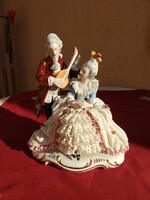 A pair of large baroque music statues, the lady's full lace dress is flawless, rare, no minimum price
