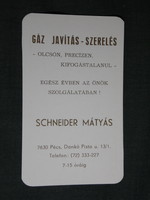 Kártyanaptár, Schneider Mátyás gáz szerelő, Pécs,  1997,   (5)