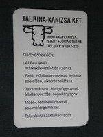 Kártyanaptár, Taurina fejőgépek hűtők, állatgyógyszerek, Nagykanizsa, 1997,   (5)