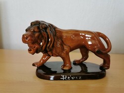 Porcelán barna mázas oroszlán figura Hévíz felirattal