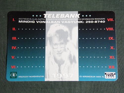 Kártyanaptár, OTP takarékpénztár, bank, telebank,  1997,   (5)