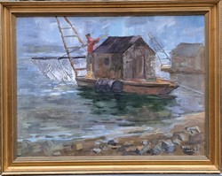 Rozs János (1901-1987) :Halász, Képcsarnokos, 60x80 cm.