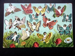 Antik  gyerekes , pillangós képeslap üdvözlőlap