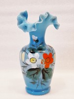 Biedermeier enamel-painted glass vase with frilled rim