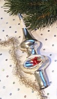 Retro szovjet üveg reflexes karácsonyfa dísz kis csúcsdísz 14cm