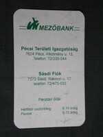 Card calendar, Mezőbank Pécs, Sásdi branch, 1997, (5)