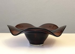 Retro burgundy colored glass center serving bowl with wavy edges 31 cm
