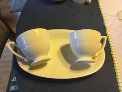 Recamier royal creamware French 2 tea cups and 1 bowl 23 cm