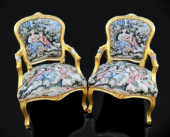 A790 Aranyozott gobelin jelenetes neobarokk fotelek