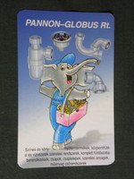 Kártyanaptár, Pannon Globus fém acél nagykereskedő, Győr, grafikai rajzos, elefánt, 1996,   (5)