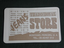 Kártyanaptár, Mustang, Levis ruházat, divat üzlet, Bonyhád,  1996,   (5)