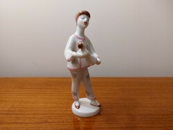 Régi Hollóházi porcelán figura lány babával 17 cm