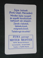 Kártyanaptár, Fema áruház, Mister Meister kulcsmásoló üzlet, Pécs, 1996,   (5)