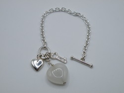 Uk0077 silver white heart shaped stone bracelet with 925 t clasp