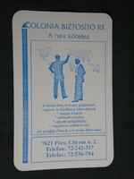 Kártyanaptár, Colonia Biztosító Rt., Pécs , grafika rajzos 1996,   (5)