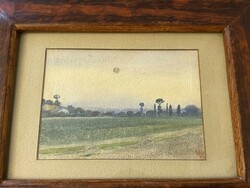 1896-OS ANTIK KISMÉRETŰ JELZETT TÁJKÉP FESTMÉNY BIEDERMEIER FA KERETBEN