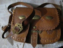 Indian, hippie leather bag, with copper ornaments, shoulder bag, satchel