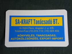 Kártyanaptár, Sa-Kraft tanácsadó könyvelő, autókölcsönző, Pécs, 1996,   (5)