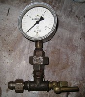 Manometer with copper tap, old, industrial gauge, - even loft, industrial decoration