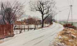 Bálinth Tibor   :Winter  (akvarell 50cm x 29cm  papír- 250gr. )Téli tájkép a szőlőhegy környezetében