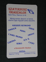 Kártyanaptár, Szaturnusz óraszalon,Pécs, karóra, öngyújtó, 1996,   (5)