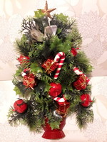 Karácsonyi ajtódísz fenyőfa díszekkel 35x30 cm. jó állapotban