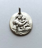 Mary with baby Jesus, oval silver pendant