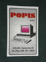 Kártyanaptár,Horvátország, Osijek, Eszék,,POPIS számítástechnika üzlet, grafikai,1996,   (5)
