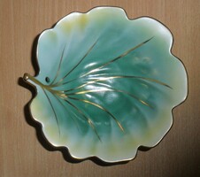 Gilded Romanian porcelain bowl in the shape of a Cluj leaf. 14 X 5 cm.