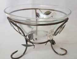 Wrought iron holder with glass bowl