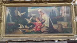 Painting Mary with baby Jesus and doves