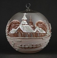 1O195 Nagyméretű kézzel festett fújt üveg karácsonyi gömb dísz 15 cm