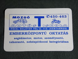 Kártyanaptár, Mozgó autós iskola, Pécs, grafikai, autó, motorkerékpár ,1995,   (5)