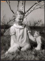 Larger size, photo art work by István Szendrő. Little girl with teddy bear, 1930s. Original,