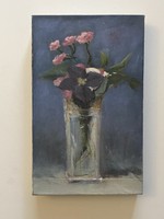 French-style floral still life oil canvas painting 35 x 22 cm