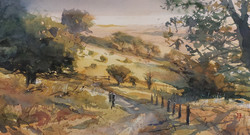 Bálinth Tibor  Watching the horizon ( akvarell 32,5cm x 18cm  papír-300 gramm). Balton felvidéki táj