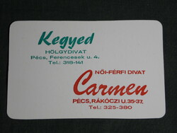 Kártyanaptár, Kegyed Carmen ruházat divat üzletek, Pécs ,1995,   (5)