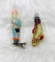 Retro üveg karácsonyfadísz,mesefigura,az öreg halász+hal